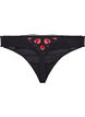 Mikrofiberstring med blomsterbroderi, Svart, Packshot image number 1