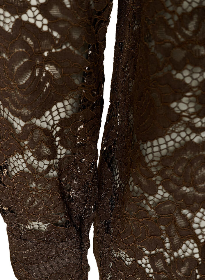 Skjorte i blonder med perleknapper, Brun, Packshot image number 3