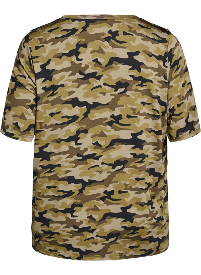 T-skjorte med TENCEL&trade; Lyocell og kamuflasjetrykk, Gr&oslash;nn, Packshot image number 1