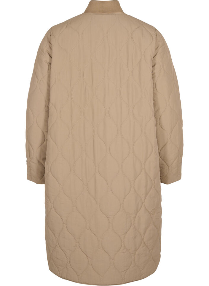 Lang quiltet jakke med glidelås og lommer, Amphora, Packshot image number 1