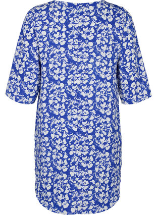 Mønstrete kjole med 3/4-ermer, Blue White Flower, Packshot image number 1