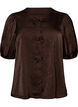 Satengbluse med sl&oslash;yfer og albuelange ermer, Brun, Packshot image number 0