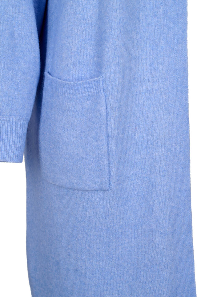 Lang strikket cardigan med lommer, Cornflower Blue Mel., Packshot image number 3