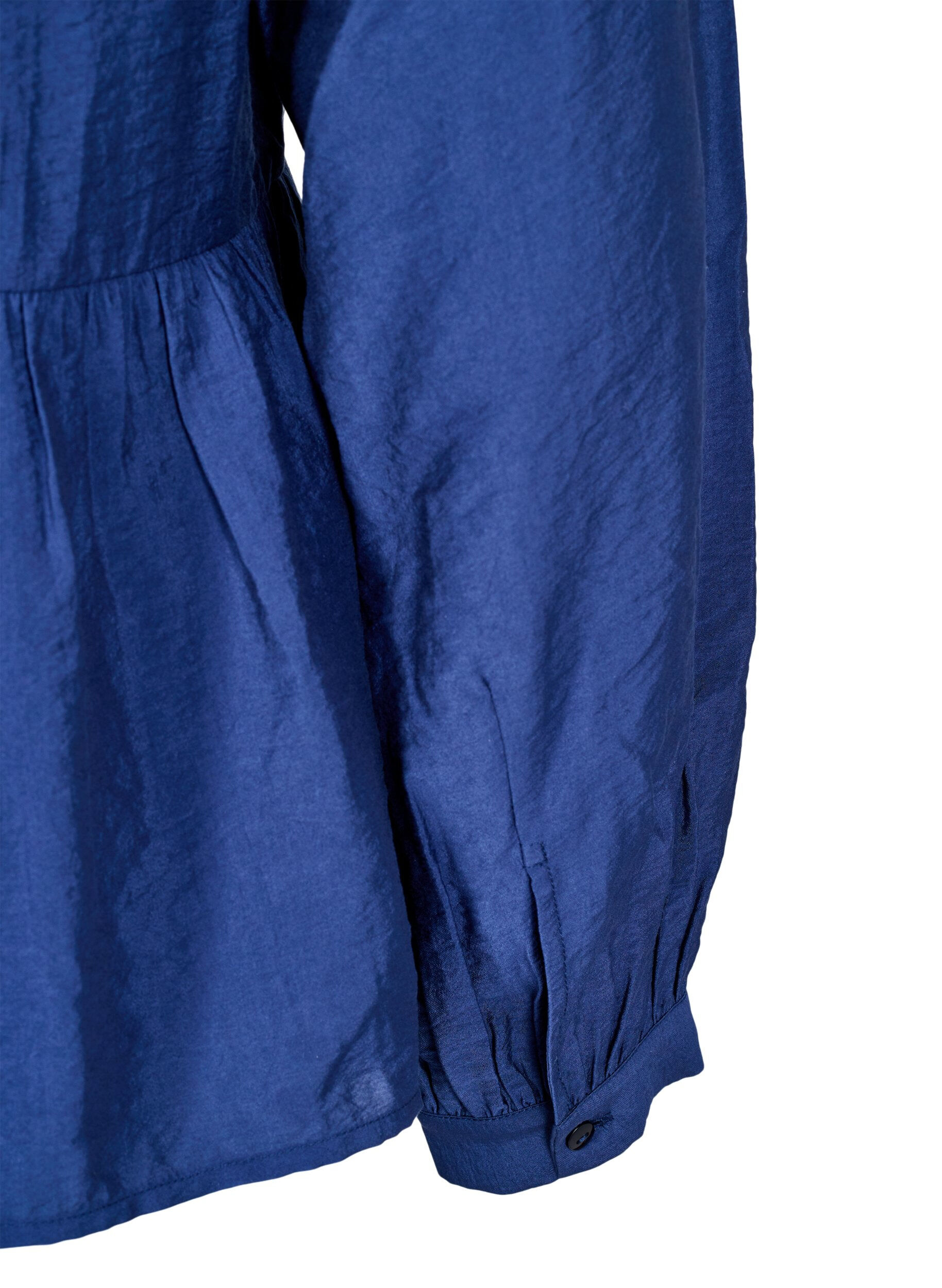 Zizzi Bluse med sl&oslash;yfe og lange ermer, Bl&aring;, Packshot image number 3