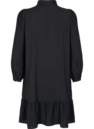 Skjortekjole i viskose med volanger, Black, Packshot image number 1