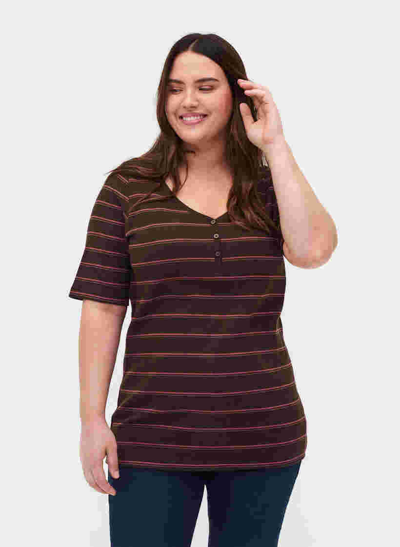 Stripete T-skjorte i bomull med ribbet struktur, Mole Stripe, Model image number 0
