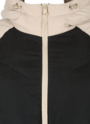 Lang fargeblokket vinterjakke med hette, Black Comb, Packshot image number 2