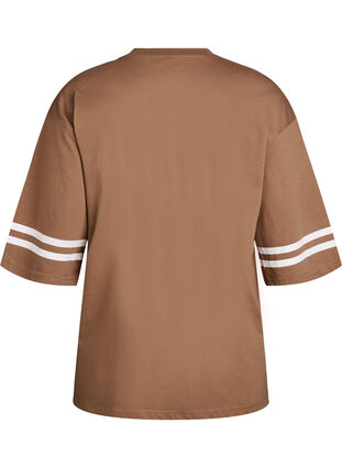 Zizzi Oversized college T-skjorte med 3/4 ermer, Brun, Packshot image number 1