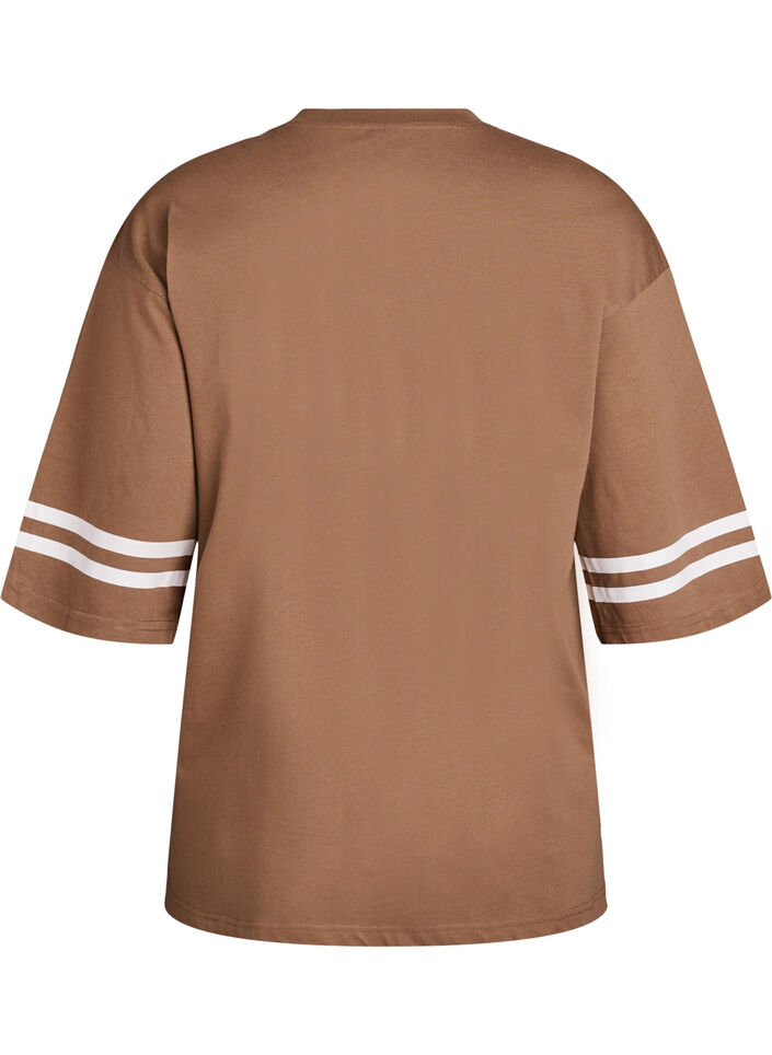 Oversized college T-skjorte med 3/4 ermer, Brun, Packshot image number 1