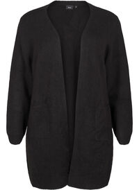 Lang strikket cardigan med lommer, Svart Lang strikket cardigan med lommer