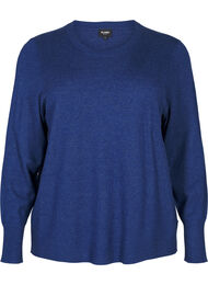 FLASH – strikket bluse med rund hals, Estate Blue Mel.