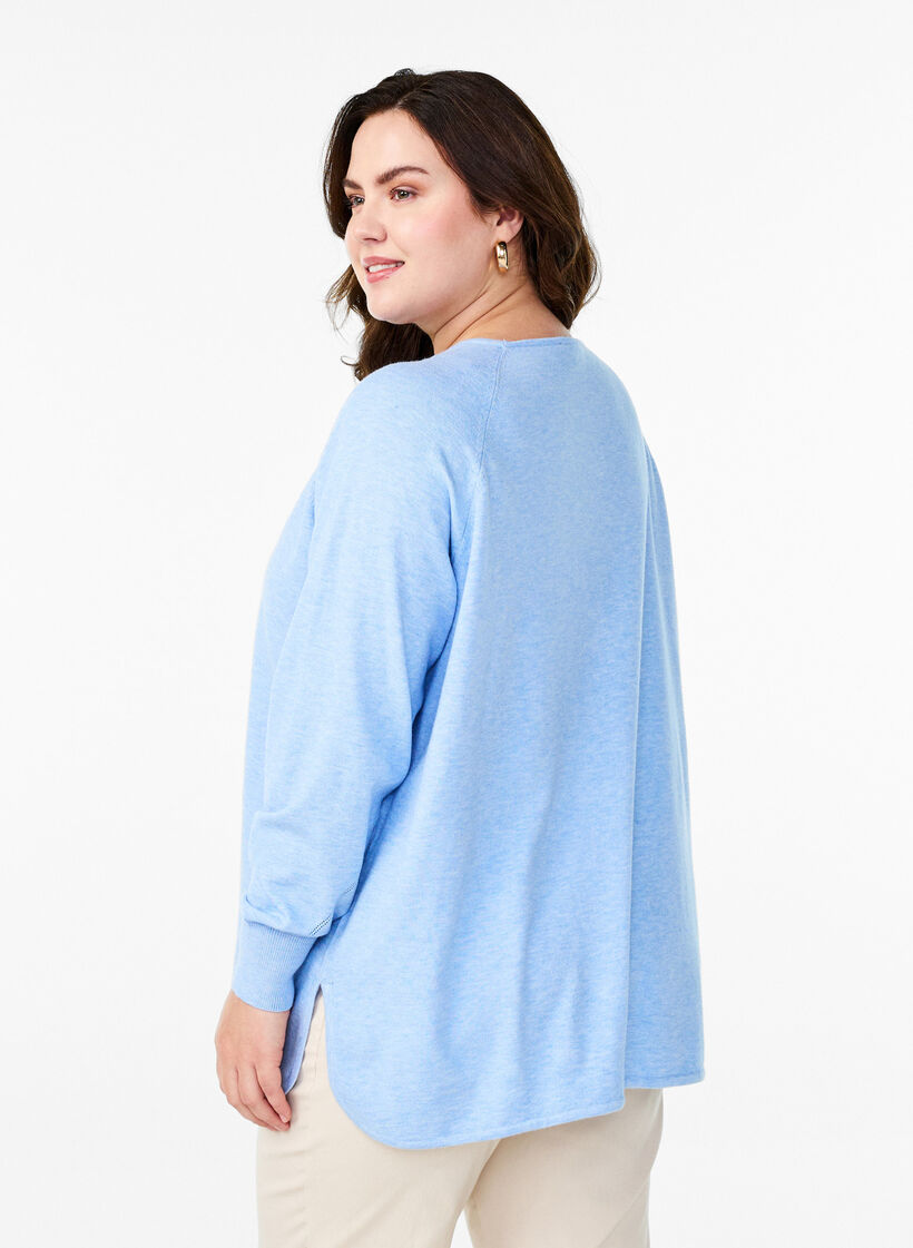 Strikket bluse med rund hals og strikket mønster, Della R. Blue Mel., Model
