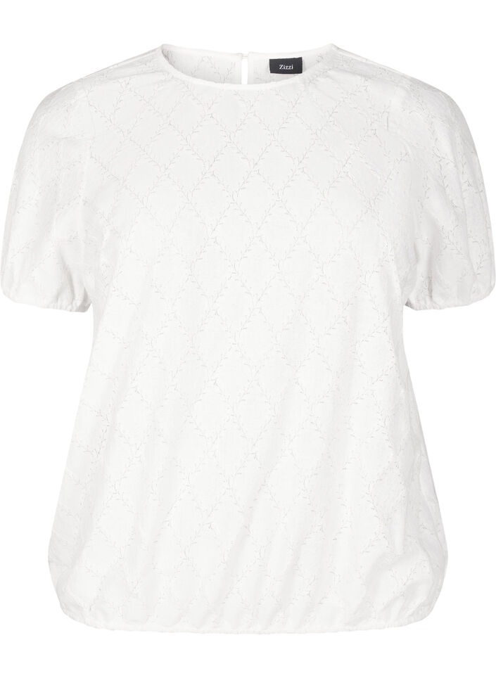 Kortermet bluse med strukturert mønster, Bright White, Packshot image number 0