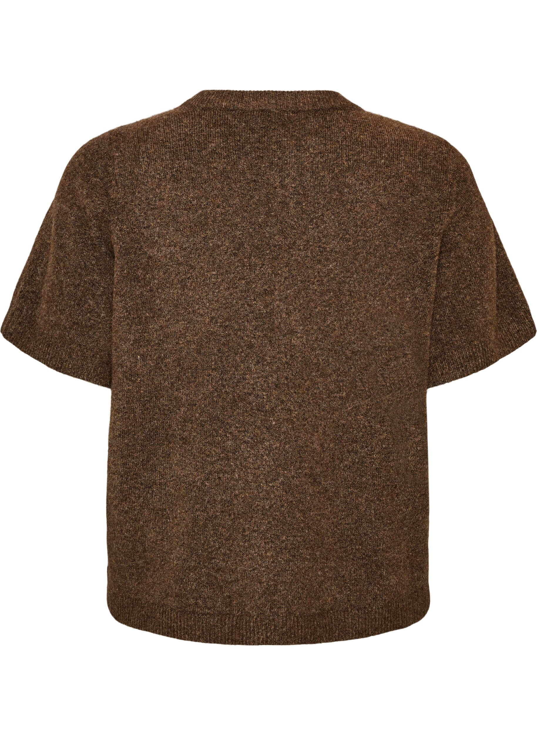 ZizziStrikket cardigan med korte ermer, Brun, Packshot image number 1