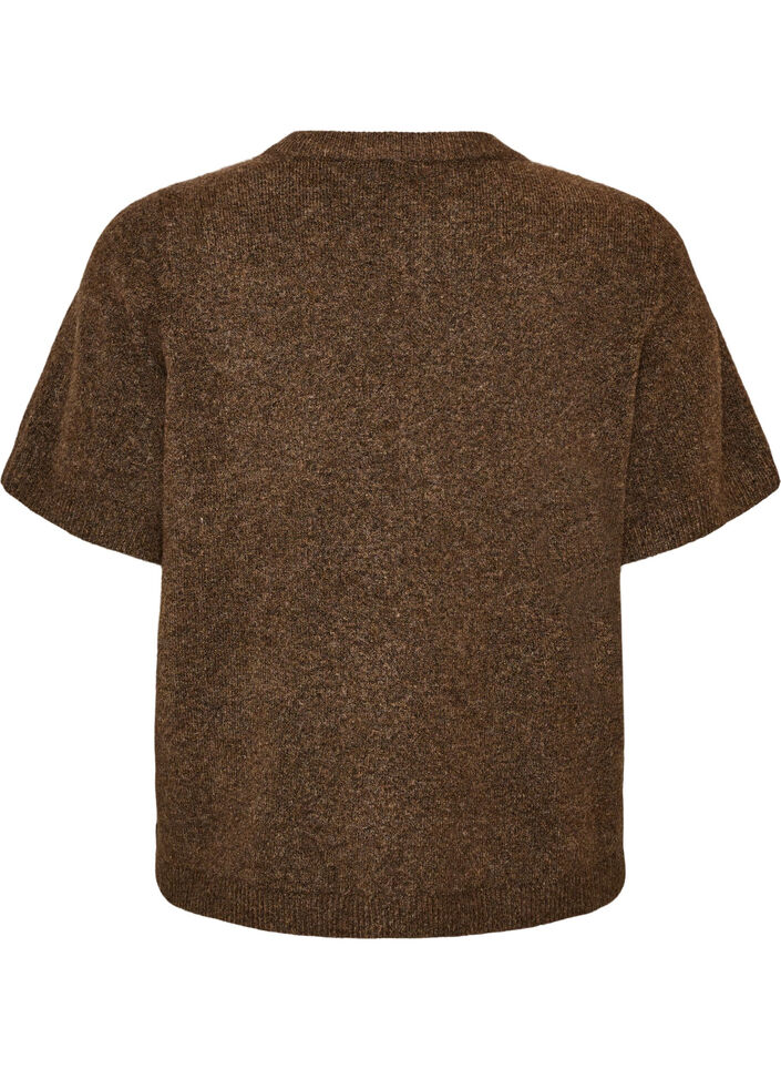 Strikket cardigan med korte ermer, Brun, Packshot image number 1