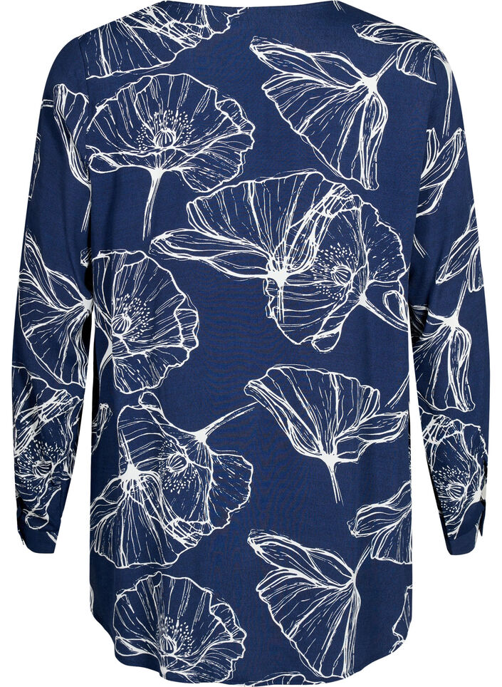 Skjorte i viskose med blomstertrykk og lange ermer, Navy B./Big Fl.AOP, Packshot image number 1