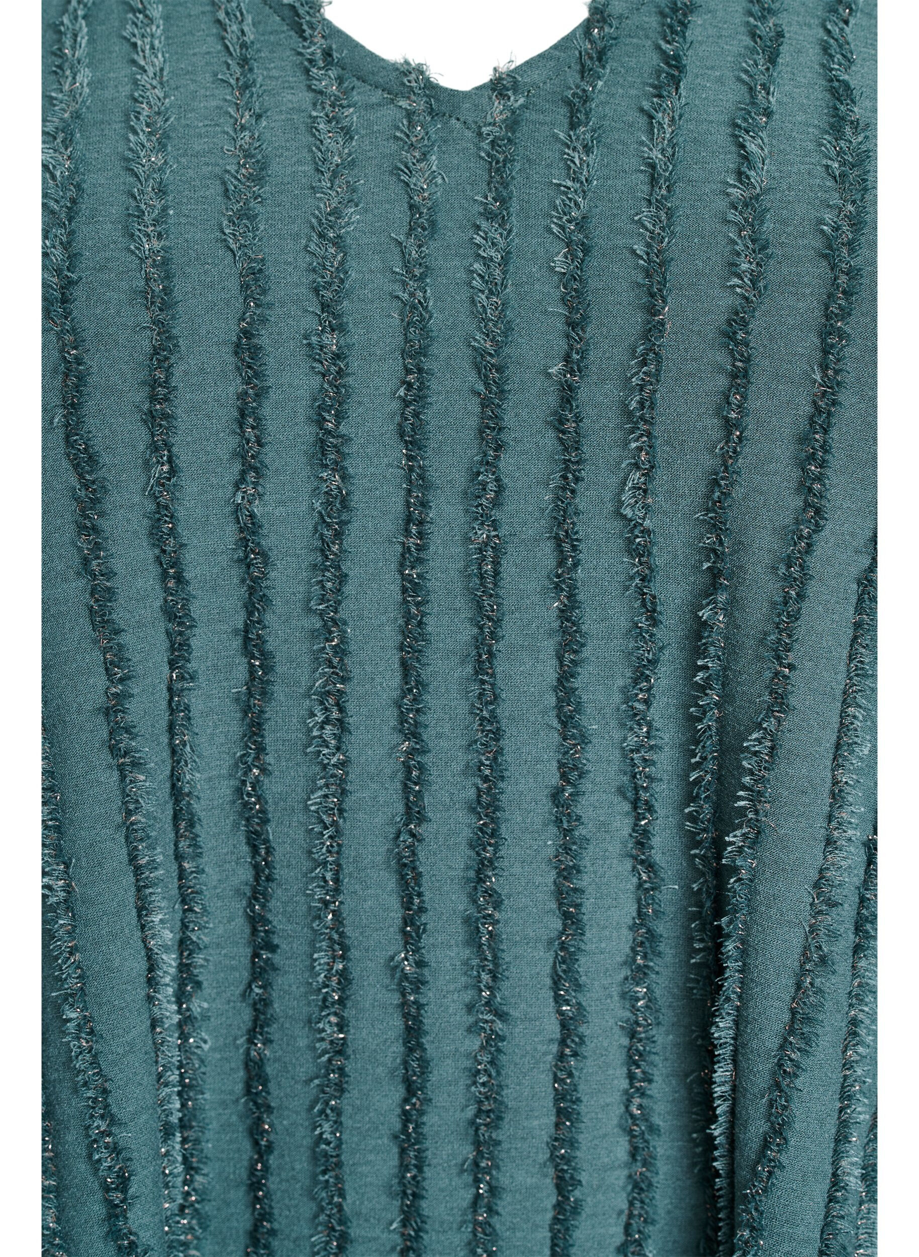 Zizzi Bluse med korte ermer og stripete tekstur, Gr&oslash;nn, Packshot image number 2