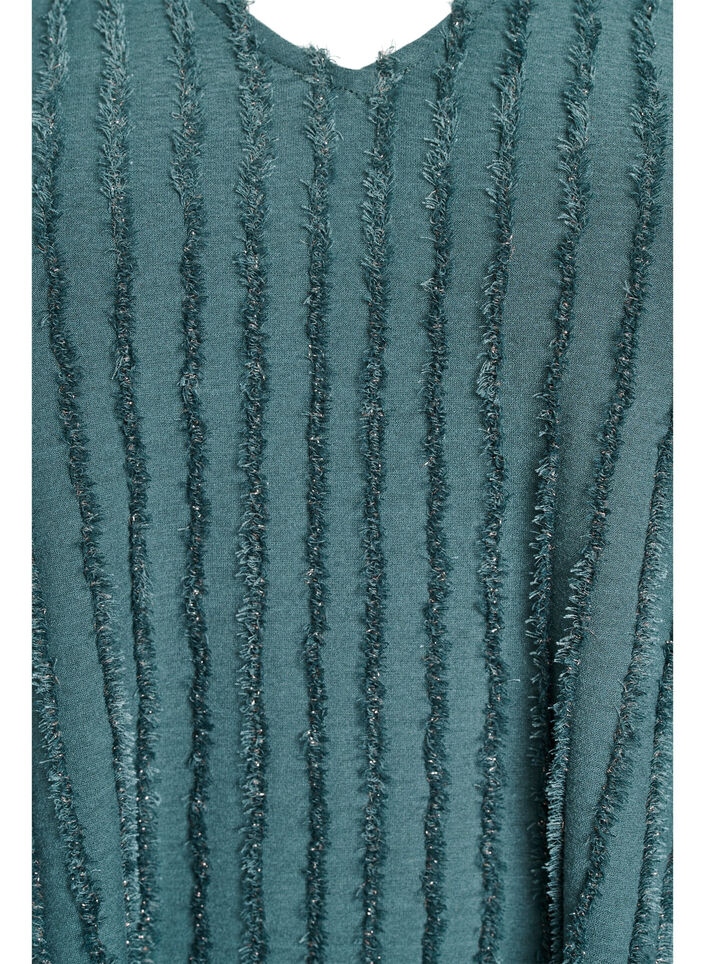 Bluse med korte ermer og stripete tekstur, Grønn, Packshot image number 2