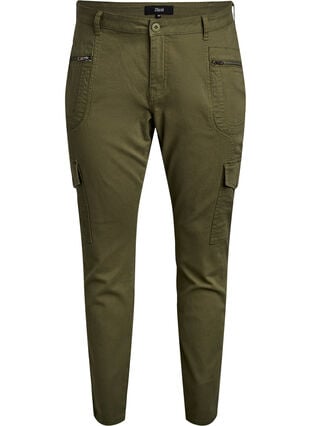 Zizzi Slim fit bukser med cargolommer, Grønn, Packshot image number 0