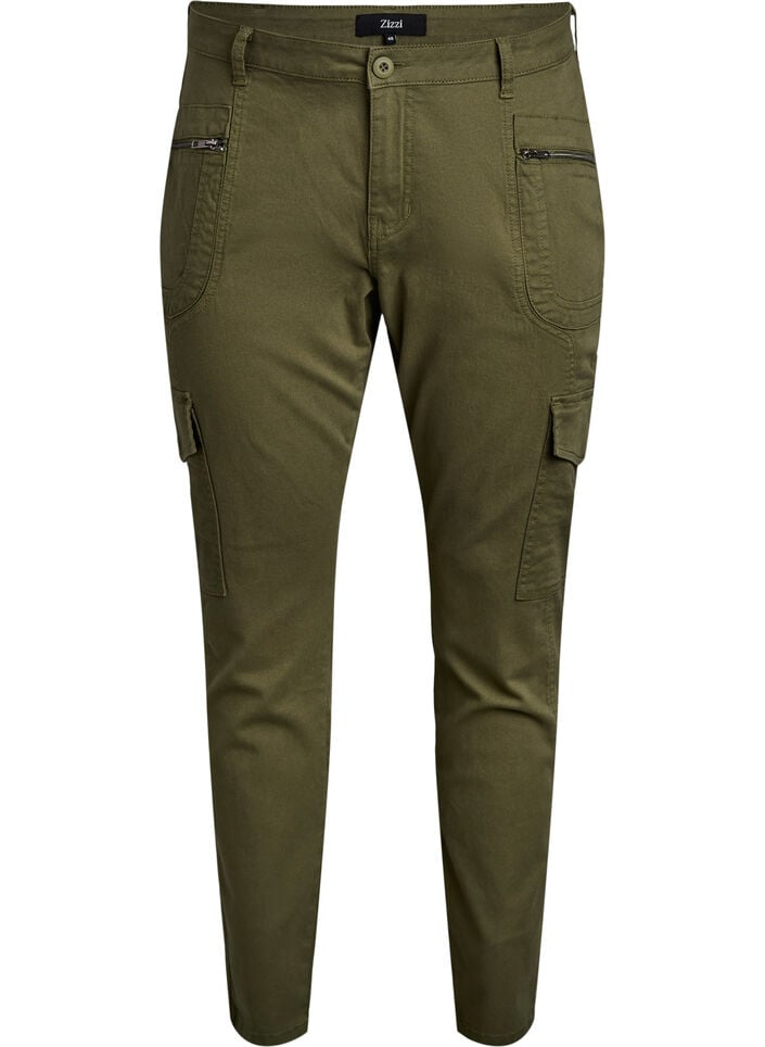 Slim fit bukser med cargolommer, Grønn, Packshot image number 0