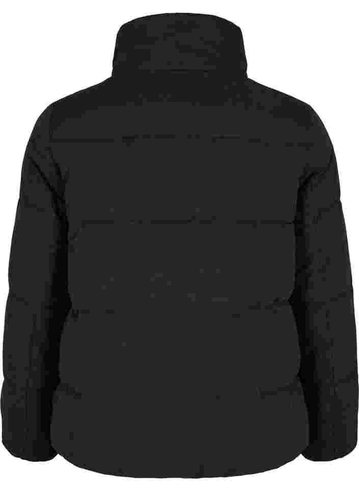 Kort vinterjakke med glidelås og høy hals, Black, Packshot image number 1