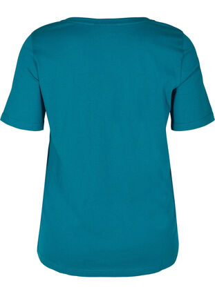 T-skjorte i organisk bomull med V-hals, Maroccan Blue, Packshot image number 1