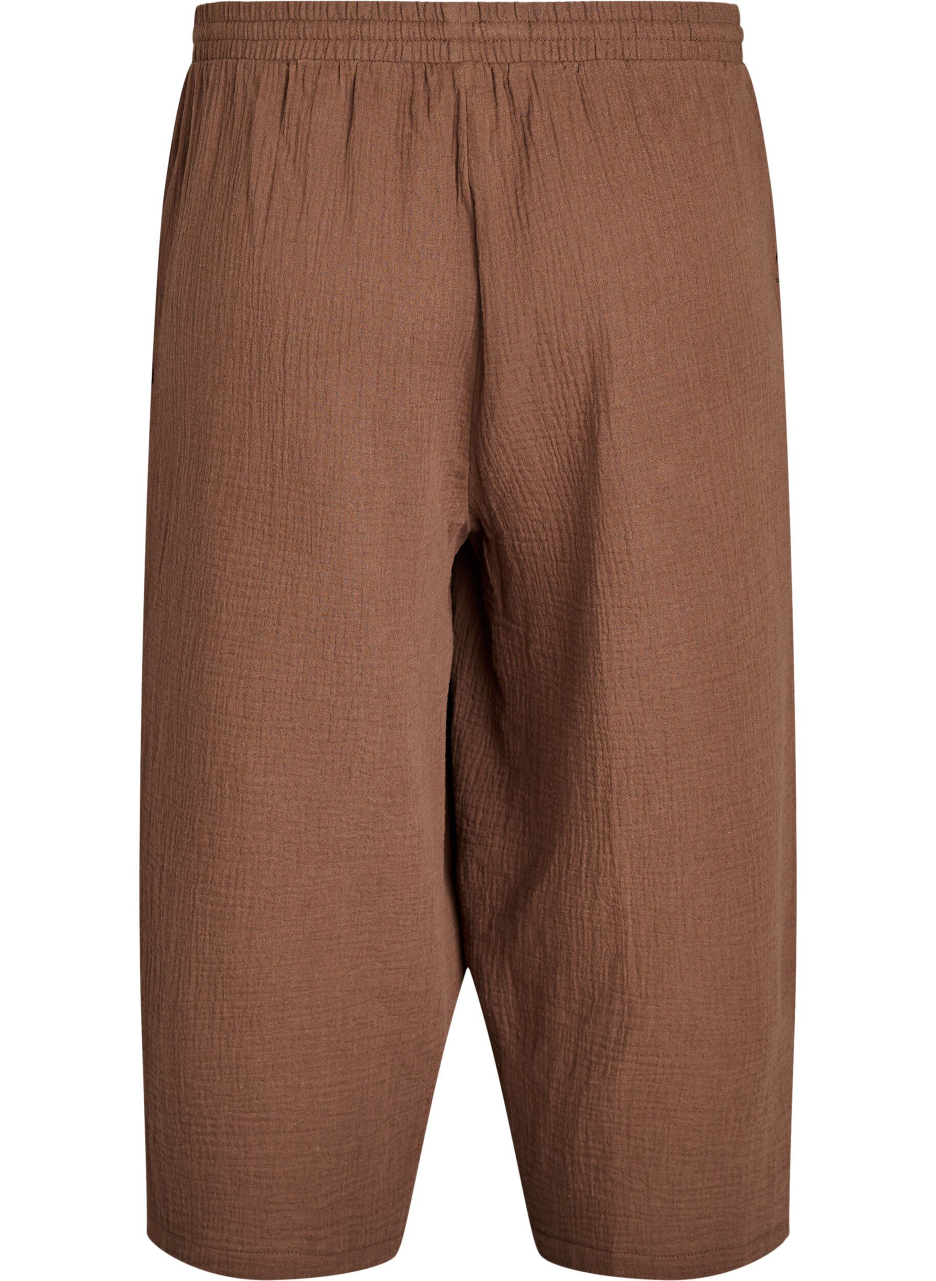 ZizziCulottebukse i bomullsmuslin med h&oslash;y midje, Brun, Packshot image number 1