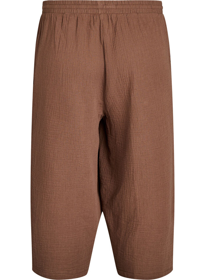 Culottebukse i bomullsmuslin med h&oslash;y midje, Brun, Packshot image number 1