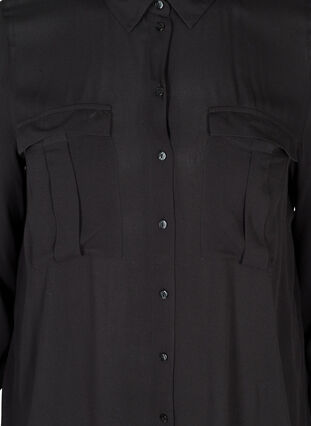 Viskoseskjorte med lommer på brystet, Black, Packshot image number 2