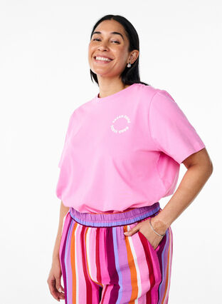 Zizzi T-skjorte i økologisk bomull med sitrusmotiv, Rosa, Model image number 2