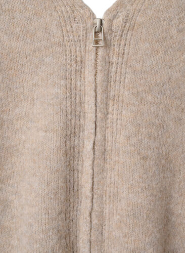 Strikket cardigan med glidelås og lommer, Simply Taupe Mel., Packshot image number 3