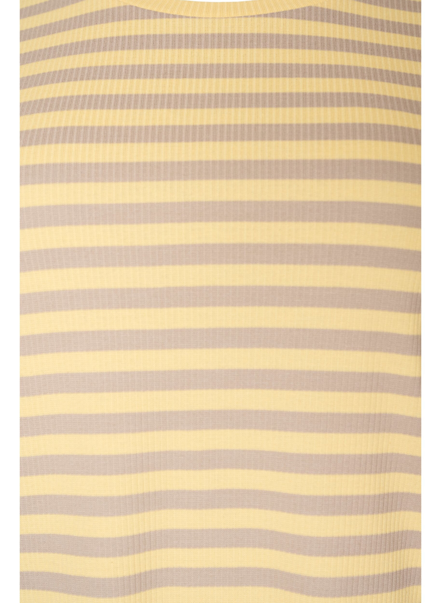 ZizziT-shirt med striper og ribbestrikket struktur, Gul, Packshot image number 2