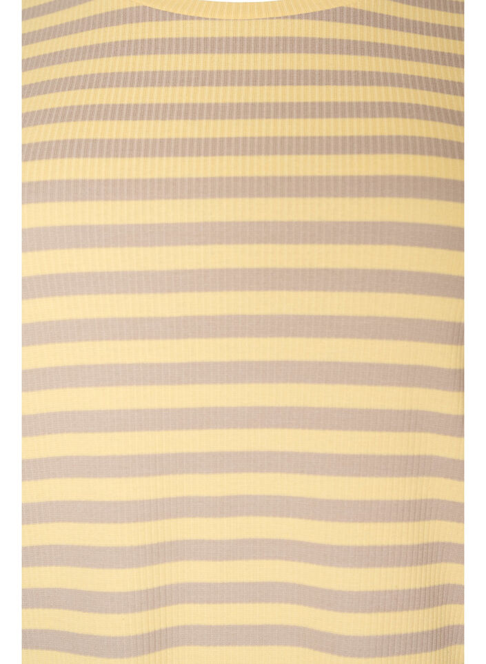 T-shirt med striper og ribbestrikket struktur, Gul, Packshot image number 2