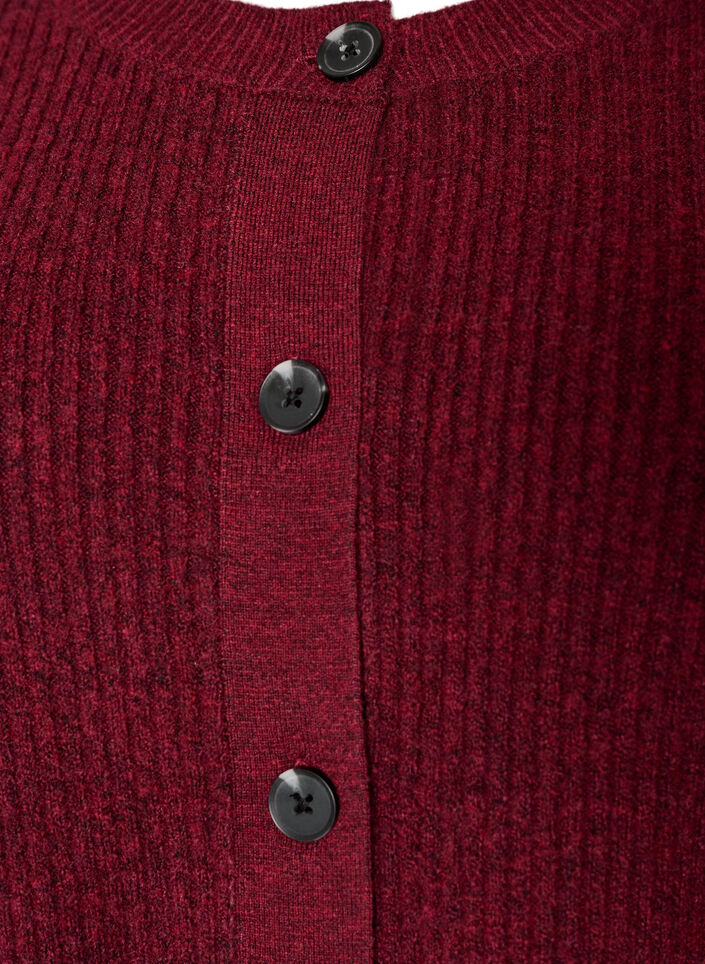 Ribbestrikket cardigan med knapper, R&oslash;d, Packshot image number 2