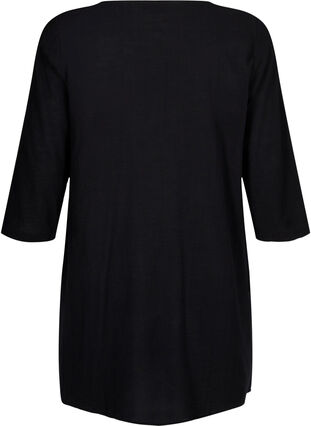 3/4-ermet tunika i bomullsblanding med lin, Black, Packshot image number 1