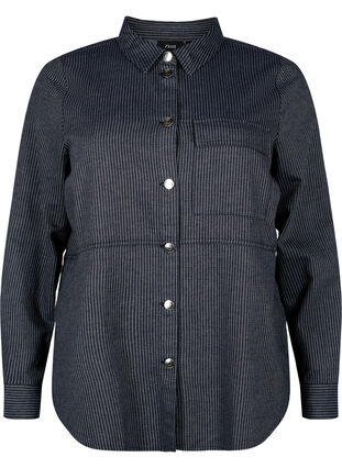 Nålestripete bomullsskjorte, Dark Blue Stripe, Packshot image number 0