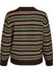 Strikkebluse med striper og poloskjorte krage, Brun, Packshot image number 1