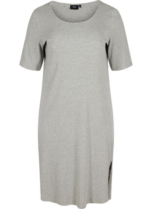 Kortermet kjole i et ribbet materiale, Light Grey Melange, Packshot image number 0