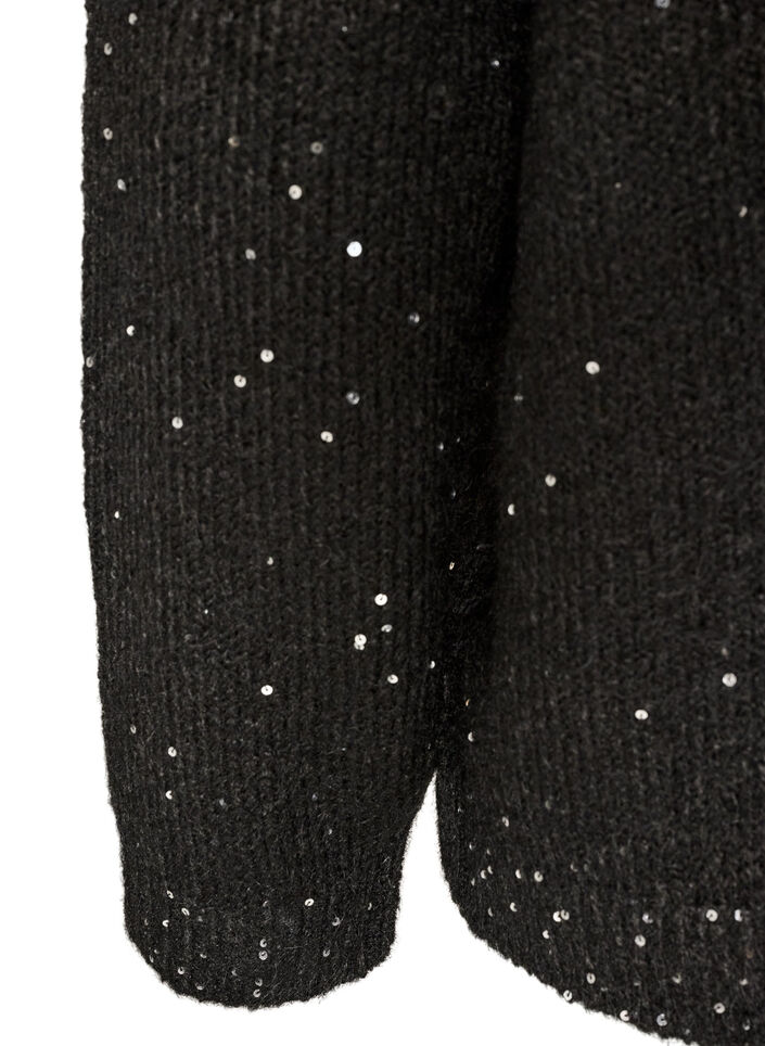 Cardigan med paljetter og knapper, Svart, Packshot image number 3