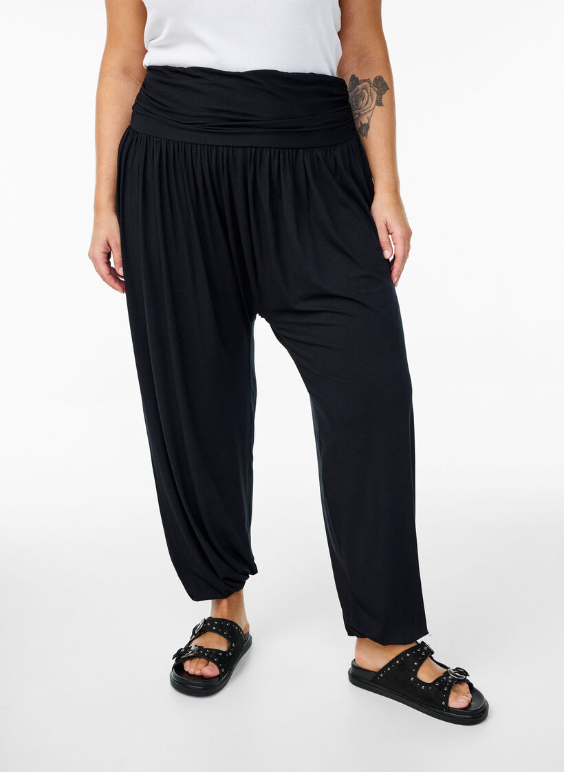 Loose fit harem-bukser, Svart, Model image number 2