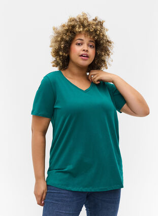 Basis T-skjorte med V-hals, Teal Green, Model image number 0