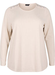 Bluse med dekorative knapper, Oatmeal White Mel.
