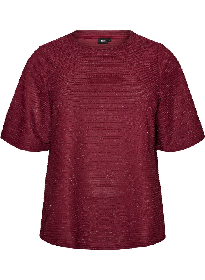Bluse med tekstur og glitter, R&oslash;d, Packshot image number 0