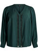 Bluse med V-hals og broderte bånd, Grønn, Packshot image number 0
