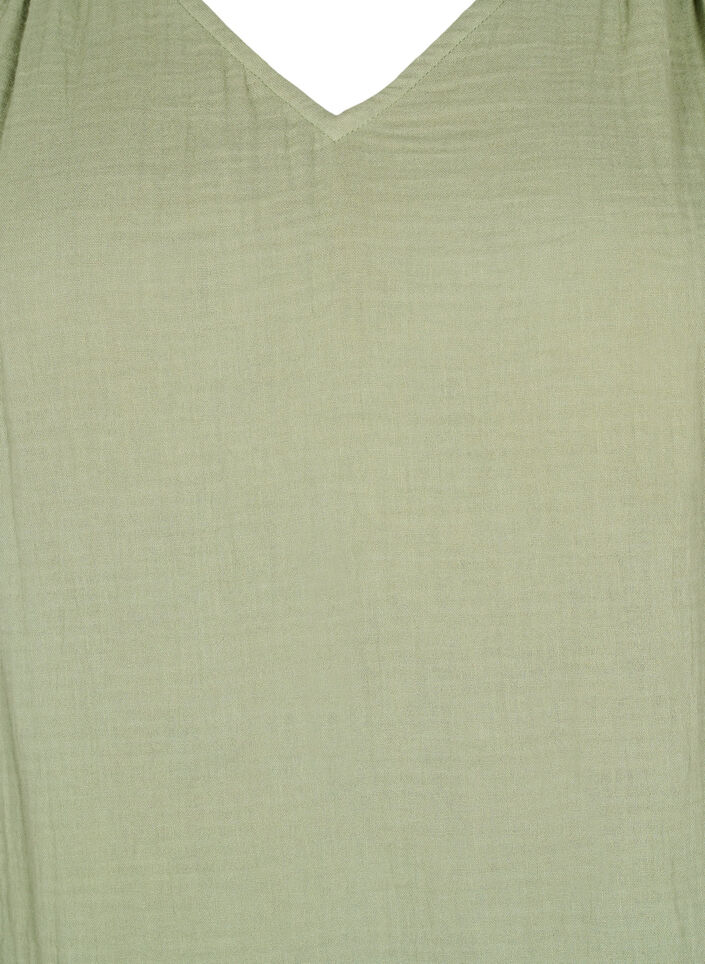 Ermel&oslash;s topp i bomullsmusselin med volanger, Gr&oslash;nn, Packshot image number 2