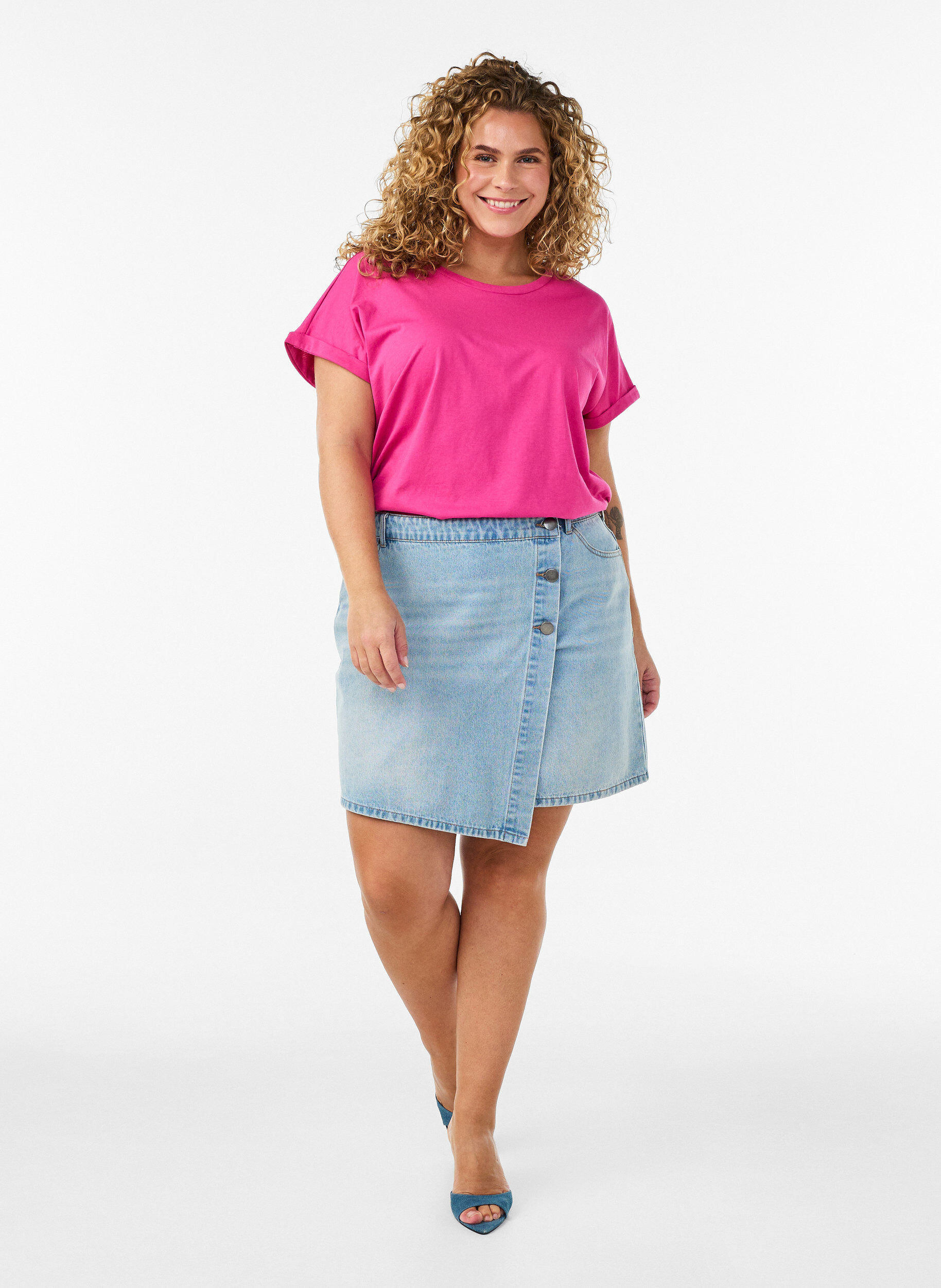 ZizziKortermet T-skjorte i bomullsblanding, Rosa, Model image number 1