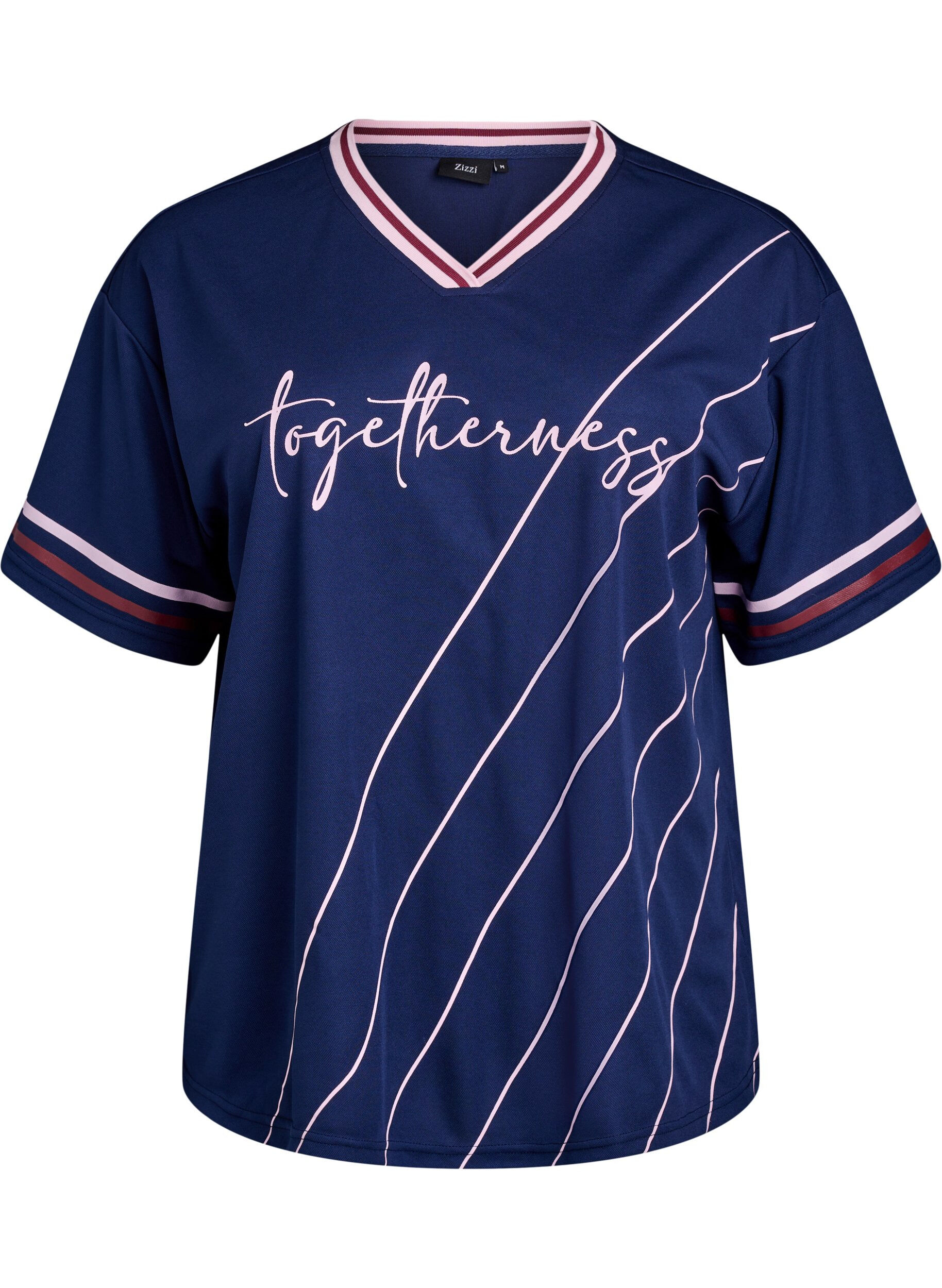 Zizzi Sporty t-skjorte med striper og tekstmotiv, Bl&aring;, Packshot image number 0