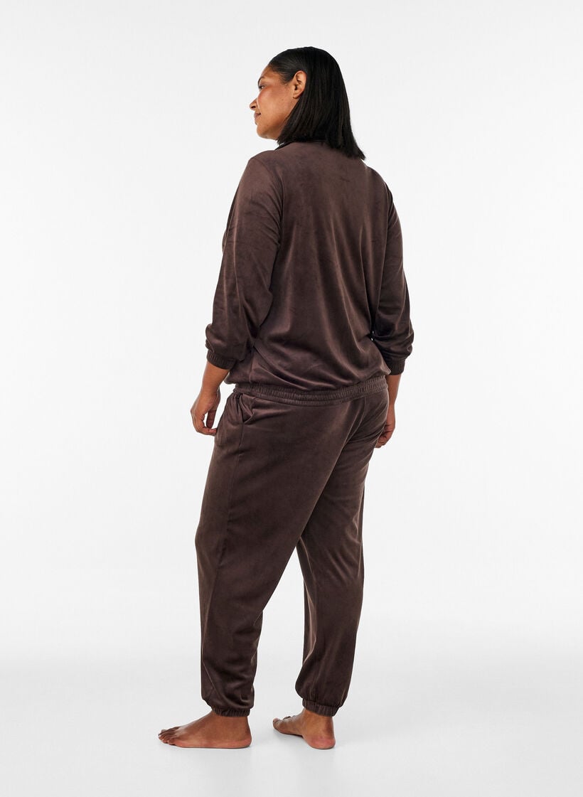 Loose fit velourbukser, Brun, Model image number 1