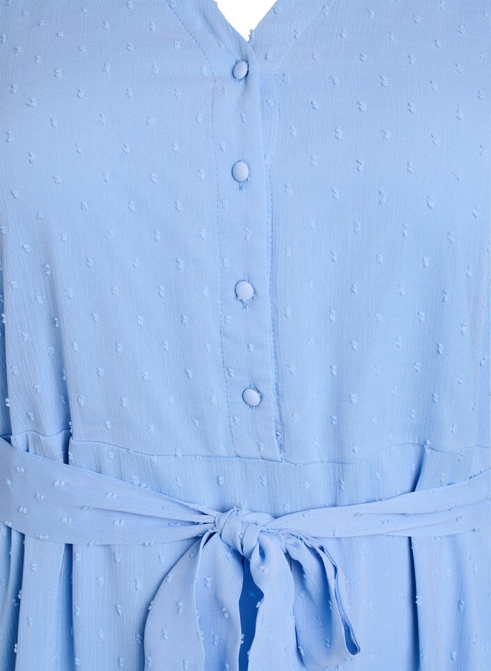 Midikjole med V-hals og knyting, Blå, Packshot image number 2