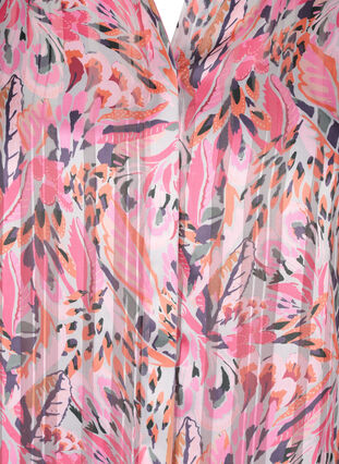 Blomstrete tunika med V-hals og lange ermer, Pink Feather, Packshot image number 2